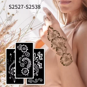 Temporary Tattoo Stencils Indian Arabian Henna Glitter Airbrush Tattoo Stickers for Women and Girls