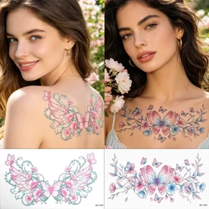 Temporary Tattoo Sticker Assorted Sexy Rose Flower Wings Butterfly Temporary Tattoo Stickers Durable Fake Tattoo