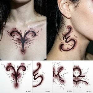 Temporary Tattoo Sticker Dark Lightning Zodiac Sign Waterproof Fake Tattoo for Body Art