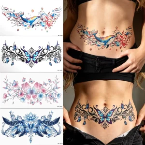 Temporary Tattoo Sticker Large Sexy Red Rose Butterfly Wings Temporary Tattoo Stickers For Chest Back