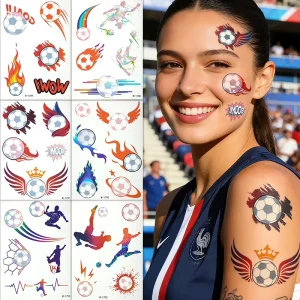 Temporary Tattoo Sticker Non Toxic Waterproof Paper Football Sports Temporary Tattoo Stickers