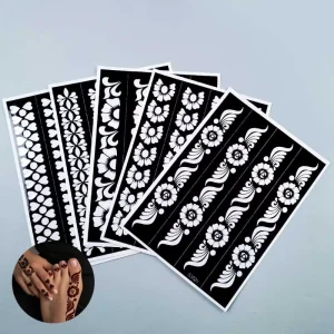 Temporary Tattoo Stickers Simple Unique Bridal Henna Mehndi Designs for Hand & Foot for Body Art & Airbrush Stencil