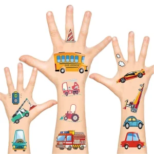 Temporary Tattoo for Kids Car Tattoo Stickers Non-toxic Cartoon Theme Body Tattoos for Children Boys Girls Birthday Party
