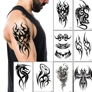 Temporary Tattoos Big Tribal Totem Tattoo Sticker for Men Women Black Large Body Art Makeup Tattoo Waterproof Removable