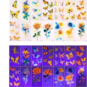 Temporary Tattoos Butterfly FlowersDesign Body Paint Art Blacklight Reactive Light Festival Accessories Glow in the Dark Party