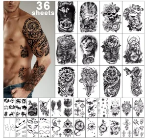Temporary Tattoos Stickers Body Arm Chest Shoulder Tattoos for Men or Women with Tiny Black