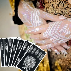 Temporary Waterproof Wedding Glitter Henna Finger Hands Tattoo Sticker DIY kit Flower Mehndi Tattoo Stickers