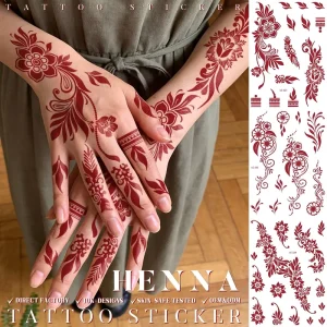 Temporary tattoo Red Henna Lace Water Transfer Printed Tattoo Stickers