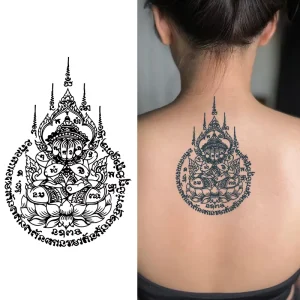Thai Scripture Motifs Temporary Tattoo Semi Permanent Tattoo Waterproof Sweatproof Last for 2 Week Tattoo for Arm Leg Waist