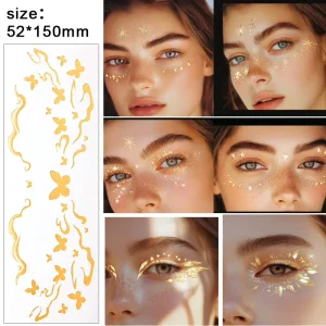The Arrival Custom Bling Star Design Golden Metallic Foil Rave Face Freckles Tattoo Sticker Fashionable Temporary Paper Style
