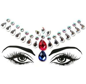 The rhinestone face jewelry stickers are decorated with various colorful sparkling gemstones, which are perfect for parties