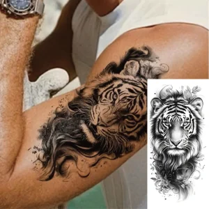 Tiger Water Transfer Tattoo Sticker Waterproof Long Lasting Temporary Tattoo with Sexy Indian Design for Body & Face