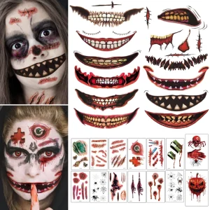 Tinuos Horror Realistic Bloody Wound Stitch Scar Scab Waterproof Temporary Tattoo Sticker Halloween Masquerade Prank Makeup