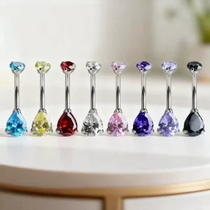 Titanium Alloy Punk Style Water Drop Zircon Perforated Multicolor Navel Buckle Tattoo Jewelry