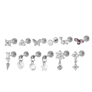 Titanium Body Piercing Jewelry CZ Zircon butterfly Lip Ring Moon with Diamond Stud Earrings Body Jewelry