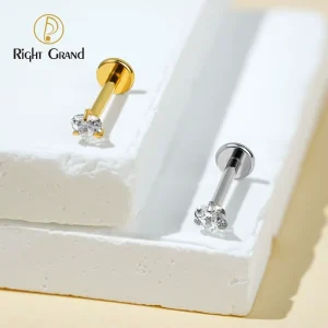 Titanium Heart CZ Threadless Push Pin Flat Back Labret Cartilage Tragus Helix Nose Stud Piercing Jewelry