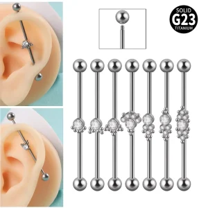 Titanium Industrial Barbell G23 Piercing Welding Ball Inlaid Drill Body Piercing Jewelry for Children’s Wedding
