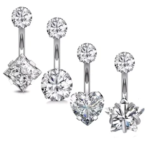 Titanium Steel Belly Navel Piercing with Heart Design Crystal Square Rhinestone Zircon Stone Gold Plated Navel Rings