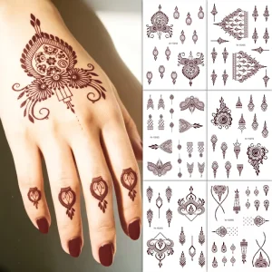 Traditional Brown Henna Temporary Tattoo Sticker Indian Mehndi Style Mandala Floral Lace Waterproof Body Art Hand Tattoo Decal