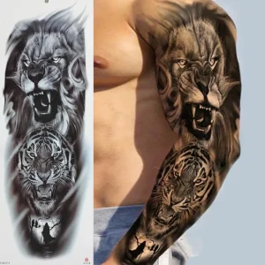 Transfer Large Full Arm Tiger Lion Temporary Tattoo Stickers Luxury Men Women Tattoo Supplies Fake Temporary Tattoo