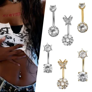 Tredy Sexy Stainless Steel Zircon Body Piercing Butterfly Flower Navel Rings Belly Piercing Belly Button Rings Jewelry for Women