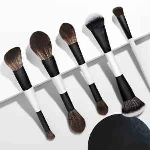 Trending Custom Double Ended Face Powder Brush Professional Synthetic Luxury Cosmetic Brush with Wood Handle