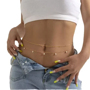 Trending Women’s Fashion Body Chain Pearl Waist Necklace Rhinestone Crystal Diamond Belly Chains for Parties