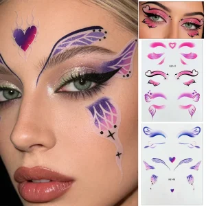 Trendy Girl Eye Temporary Tattoos Sweatproof Disposable Fashion Face Decor for Party Carnival