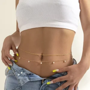Trendy Imitation Pearl Body Chains for Women Vintage Double Layer Snake Bone Waist Chain Jewelry