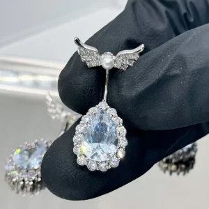 Trendy Jewelry Shiny Crystal Heart Wings Navel Ring CZ Sexy Cool Accessory Geometric Fashionable Navel Rings Fine Body Piercing