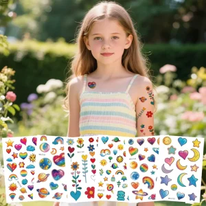 Trendy Whimsical Tattoo Stickers with Vibrant Fruit Veggie Planet Designs for Teens & Kids
