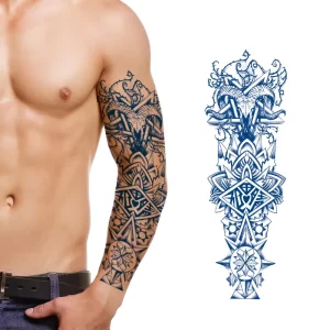 Tribal Designs Temporary Tattoo Stickers for Men Women Water-Based Non-Toxic Semi-Permanent Full Arm Coverage Lasting