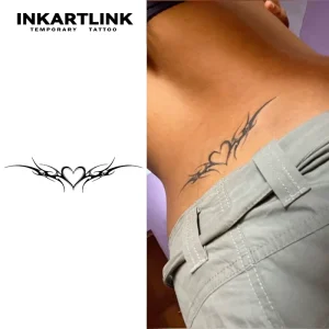 Tribal Heart Tattoo Sticker Y2K Aesthetic Lower Back Totem Herbal 15 Days Semi permanent Body Art Waist