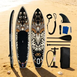 Tribal Tattoo Style Inflatable SUP 3 Fins System 10’6″x32″x6″ Inflatable Paddle Board With All Accessories Fishing