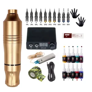 TuffKing Professional Rotary Tattoo Machine Set with Aluminium Alloy Easy Operation Needle Cartridges for Makeup & Body Art