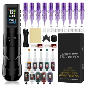 Tuffking Adjustable Stroke Color Screen Wireless Charging Lithium Battery Rechargeable Tattoo Pen Set Embroidery Tool