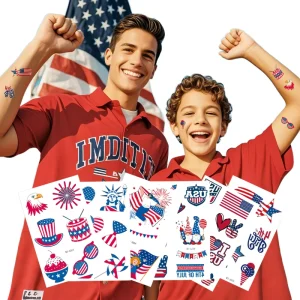 US Independence Day Temporary Tattoo Stickers Waterproof Disposable Paper Design in White for Facial Parties
