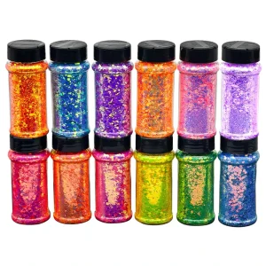 US Warehouses 12 Colors Sparkly Chunky Glitter for Resin Each 56g Craft Glitter for Nails Face Body Hair Tumbler Snow Globes