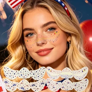 USA Patriotic Neon Freckle Tattoo Stickers Waterproof Glitter Star Flag 4th of July Temporary Face Tattoo for Independence Day