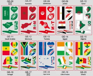 UU060 National Flag Tattoo Stickers for Festival and Party Use Disposable Offset Printed Decoration