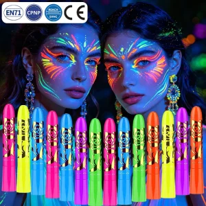 UV Blacklight Neon Face Paint Crayon Glow in the Dark Makeup Set 6 Tubes Party Cosplay Supplies