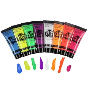 UV Body Paint Kit for Adults Kids 8 Neon Fluorescent Colors Mini Blacklight Glow Makeup UV Light Blacklight Glow Makeup Supplies