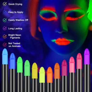 UV Body Painting 12 Colors Neon Washable Crayon Set Face Paint Body Color Halloween Carnival Makeup