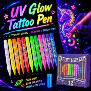 UV Fluorescent Tattoo Marker Pen Set Glow in the Dark Body Paint Pens for Party Festival Skin Art Washable