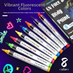 UV Glow Body Paint Marker Pen Set – Washable Fluorescent Markers for Face Body Art Party Festival Doodling Skin-Safe