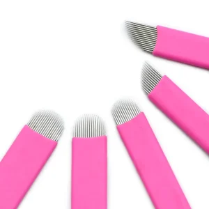 Ultrahard Microblades for Permanent Makeup Professional Microblading Tattoo Supplies with the Hardest Needle Pink Silicone Model