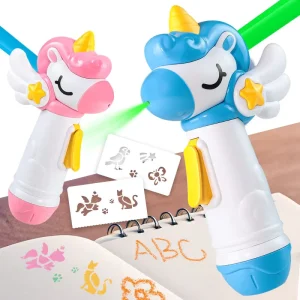 Unicorn Spray Chalk Pen and Washable Graffiti Airbrush Marker with Stencils for Children