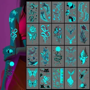 Unisex Glow Tattoo Stickers, Waterproof Temporary Body and Face Designs, Music Festival and Concert