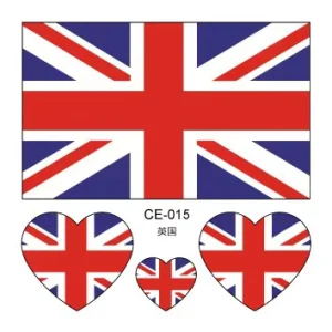 United Kingdom National Flag Cartoon Rectangle Waterproof UV Printed Kraft Paper Tattoo Sticker World Football Stickers