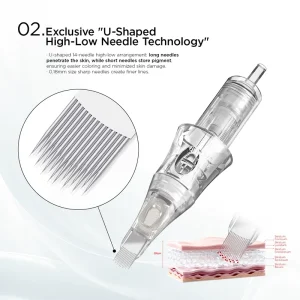 Universal Tattoo Cartridge Needles U14 0.18mm Built-in Sponge Half-Wall U-Shape High-Low Needle for PMU Eyebrow Tattoo Machine